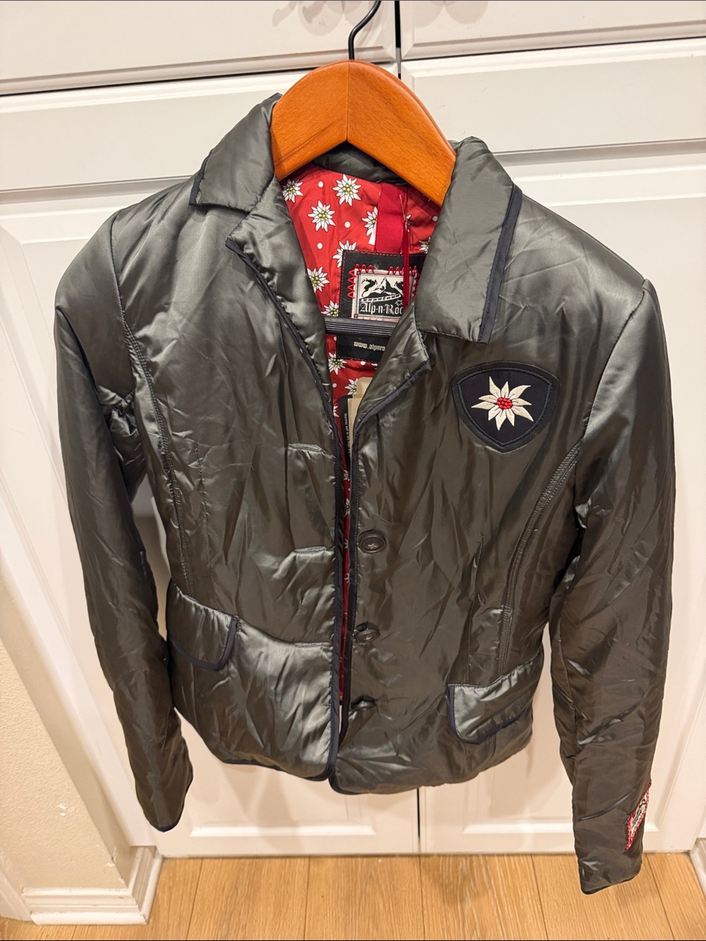 Alp N Rock Olive Green Quilted Jacket with Red Floral Lining